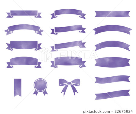 Purple ribbon frame set watercolor style 82675924