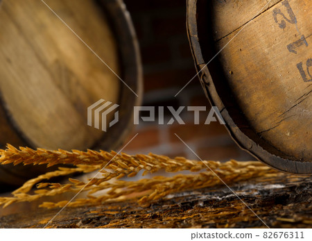 setting with beer barrels in the cellar setting with beer barrels in the cellar 82676311