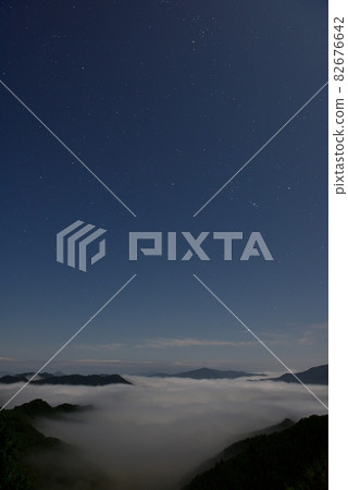 Sea of clouds in Nosegawa village in the moonlight Sea of clouds in Nosegawa village in the moonlight 82676642