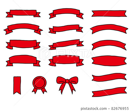 Handwritten ribbon frame set red - Stock Illustration [82676955] - PIXTA