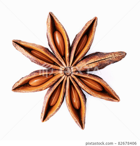Single Chinese star anise isolated on white background. Single Chinese star anise isolated on white background. 82678406