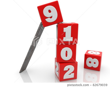 Collapsed 2019 concept of toy blocks 82679039