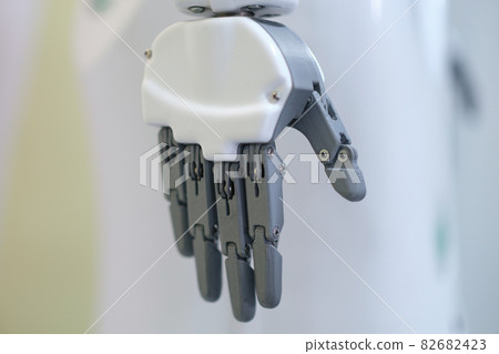 Closeup of white plastic arm of modern robot Closeup of white plastic arm of modern robot 82682423
