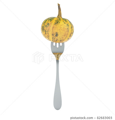 Squash on fork, 3D rendering Squash on fork, 3D rendering 82683003