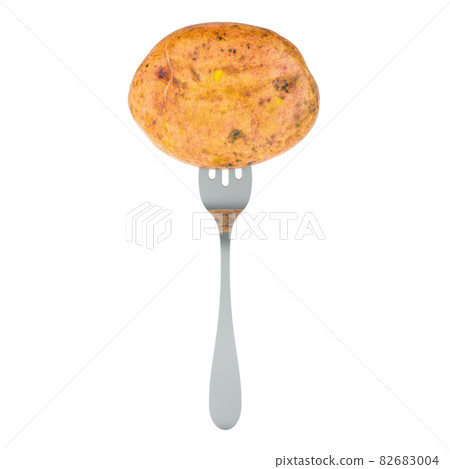 Potato on fork, 3D rendering 82683004