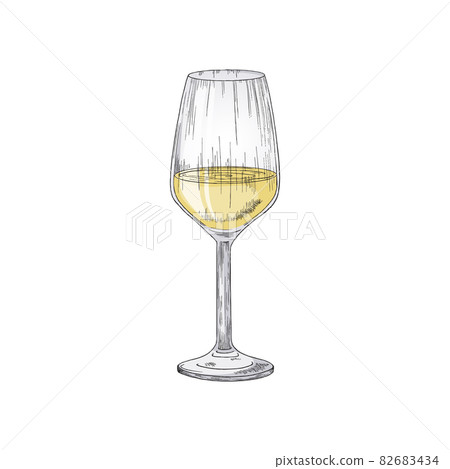 Glass with white grape wine or champagne a vector illustration isolated on white Glass with white grape wine or champagne a vector illustration isolated on white 82683434