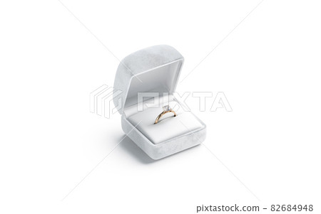 Blank white box with gold diamond ring stand mockup, isolated Blank white box with gold diamond ring stand mockup, isolated 82684948