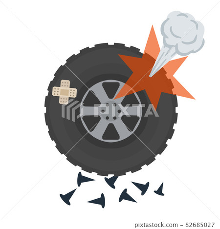 Punctured wheel. Pump, plaster and nails. 82685027