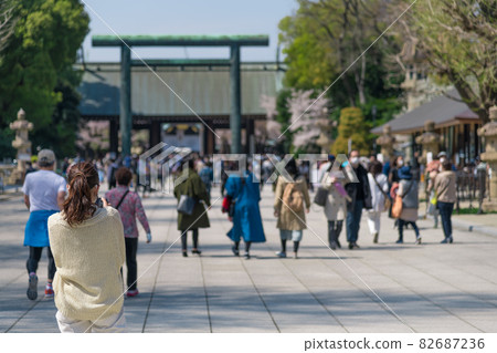 [在盛開的靖國神社享受吉野櫻花樹的女人] 82687236