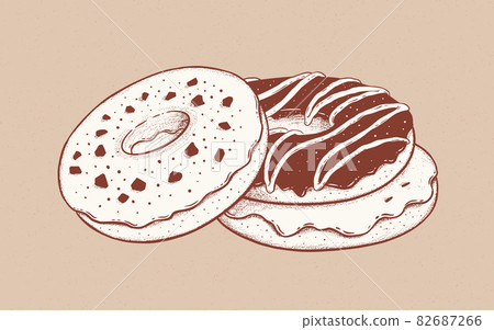 Vintage style vector illustration of Donuts 82687266
