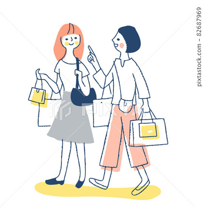 Two smiling young women enjoying shopping 82687969
