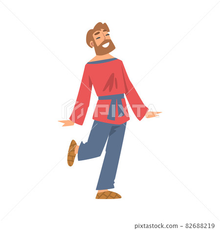 Slav or Slavonian Man Character in Ethnic Clothing Dancing Vector Illustration 82688219