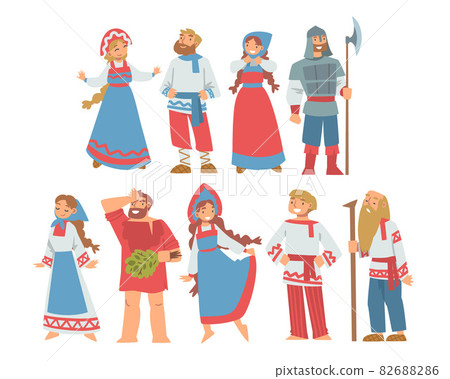 Slav or Slavonian People Character in Ethnic Clothing Vector Set Slav or Slavonian People Character in Ethnic Clothing Vector Set 82688286