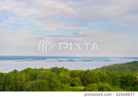 Cargo shipping boat Dnipro river Cargo shipping boat Dnipro river 82688657