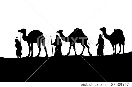 Three Wise kings following Star of Bethlehem. Vector illustration Three Wise kings following Star of Bethlehem. Vector illustration 82689567