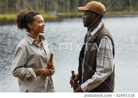 African American Couple by Lake 82691316