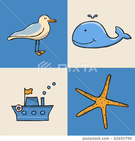 Cartoon set of marine icons. Cartoon set of marine icons. 82693799