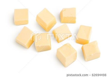 butter cubes isolated on white background with clipping path and full depth of field. Top view. Flat lay butter cubes isolated on white background with clipping path and full depth of field. Top view. Flat lay 82694498