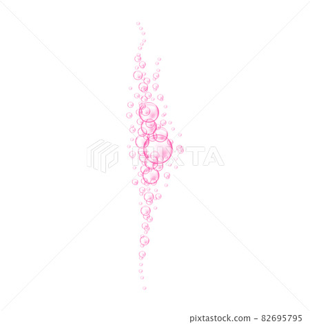 Pink bubbles streaming. Fizzy carbonated cherry or strawberry drink, seltzer, beer, soda, cola, lemonade, champagne, sparkling wine texture. Vector realistic illustration 82695795