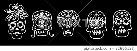 set of vector illustrations of decorated skulls set of vector illustrations of decorated skulls 82696158