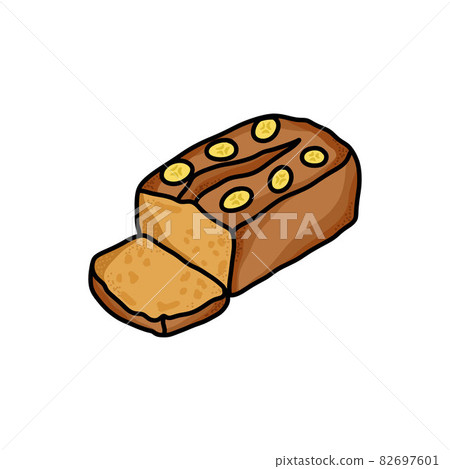 banana bread doodle icon, vector color line illustration 82697601