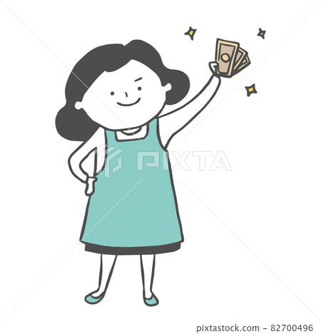 A housewife who is happy to hold a bill 82700496