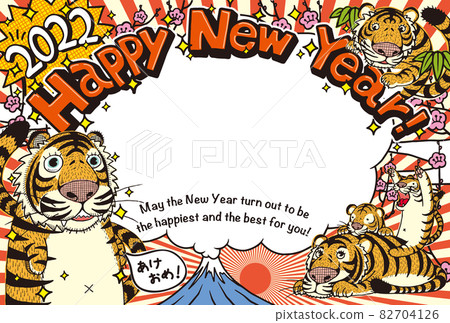 2022 New Year's card template "Doodle Tiger" Happy New Year with English notes 2022 New Year's card template "Doodle Tiger" Happy New Year with English notes 82704126