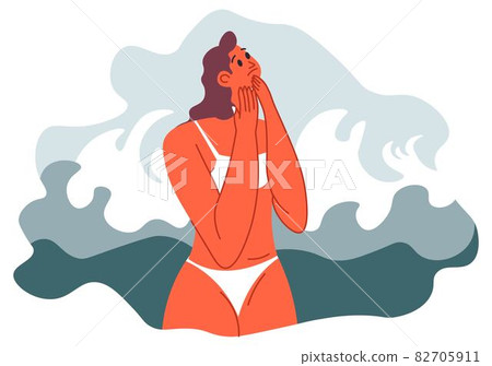 Fear of water and disasters, Aquaphobia of woman Fear of water and disasters, Aquaphobia of woman 82705911