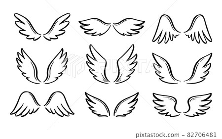 Angel doodle wing set. Hand drawn Angel doodle wing set. Hand drawn 82706481