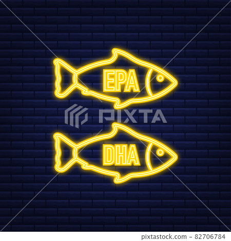 EPA, DHA Vector Drops Set. Neon icon. Omega Three. Organic Vitamin. Vector illustration. EPA, DHA Vector Drops Set. Neon icon. Omega Three. Organic Vitamin. Vector illustration. 82706784