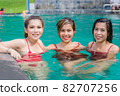 Portrait of Asian women wear swimsuits Background   swimming pool 82707256