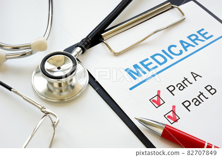 Medicare application form with marked plan A and B. Medicare application form with marked plan A and B. 82707849