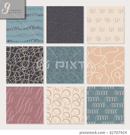 Set of nine hand drawn seamless abstract patterns - Stock Illustration ...