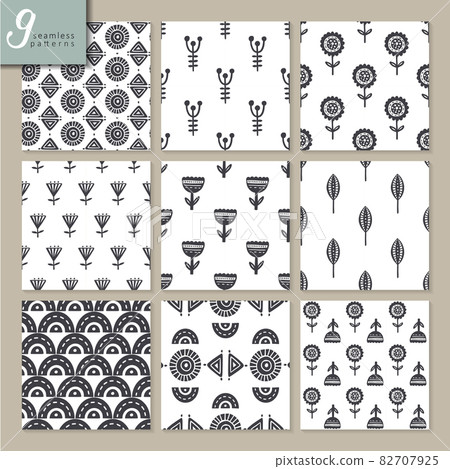 Set of nine hand drawn seamless abstract... - Stock Illustration ...