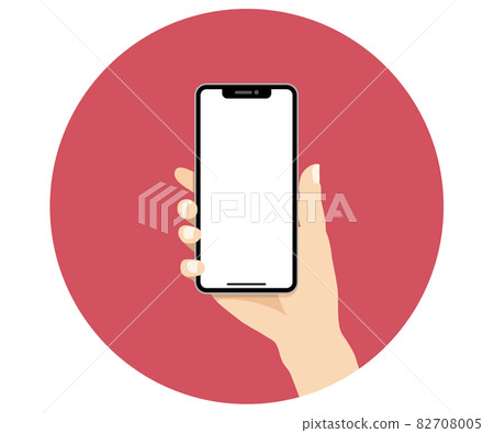 帶有操作智能手機的手的圖像說明材料的觸摸保持圖標 82708005