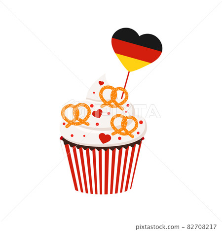 Oktoberfest cupcake with german flag and pretzel food 82708217
