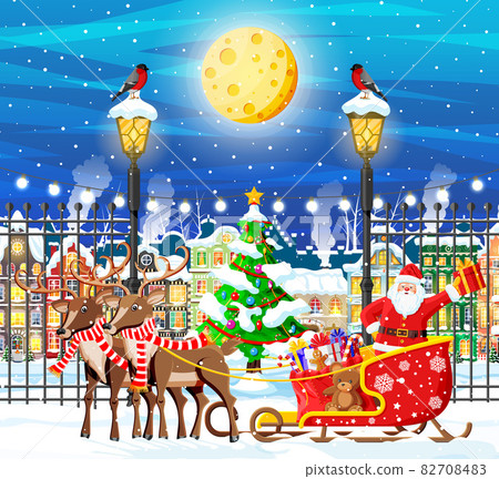 Christmas Card with Urban Landscape and Snowfall. 82708483