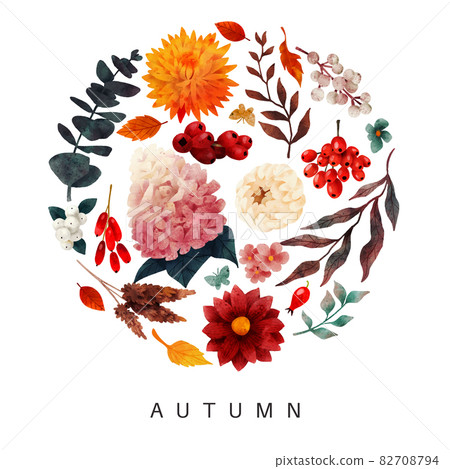 Lush floral composition, fall floral elements, hand drawn Lush floral composition, fall floral elements, hand drawn 82708794