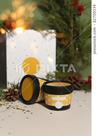 Beauty natural skincare products development concept. Dermatologist cosmetic skincare bottle with pump dispenser and organic ingredient on neutral background. 82709334