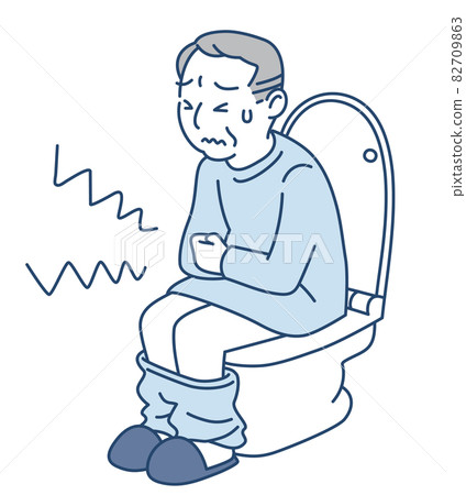 Senior man suffering from abdominal pain in the bathroom 82709863