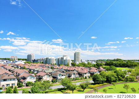 Cityscape of the blue sky Scenery of a new residential area 82710620