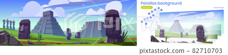 Parallax background Moai statues and pyramids 82710703