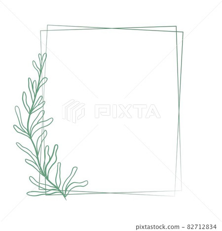 Beautiful double rectangular frame with a graceful elongated branch with sheets, vector illustration. 82712834