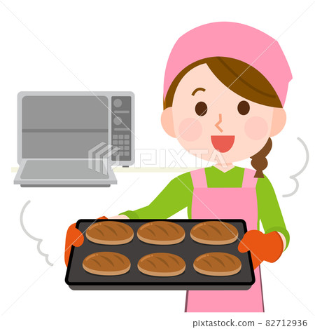 麵包製作 3 一位女士從微波爐中取出烤麵包的插圖 麵包製作 3 一位女士從微波爐中取出烤麵包的插圖 82712936