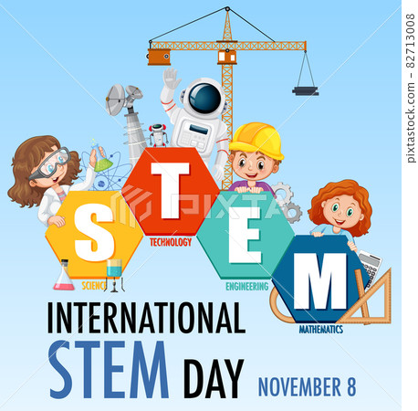 International STEM Day banner with kids cartoon character International STEM Day banner with kids cartoon character 82713008