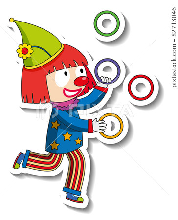 Sticker template with happy clown cartoon character isolated 82713046