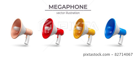 Set of four megaphones with shadow in different colors isolated on white. Set of four megaphones with shadow in different colors isolated on white. 82714067