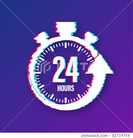 24-7 service concept. 24-7 open. Glitch icon. Support service icon. Vector stock illustration. 82714759