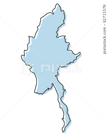 Stylized simple outline map of Burma icon. Blue sketch map of Burma vector illustration 82715376