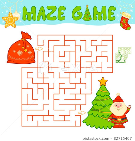 Christmas Maze puzzle game for children. Maze or labyrinth game with Christmas bag Christmas Maze puzzle game for children. Maze or labyrinth game with Christmas bag 82715407